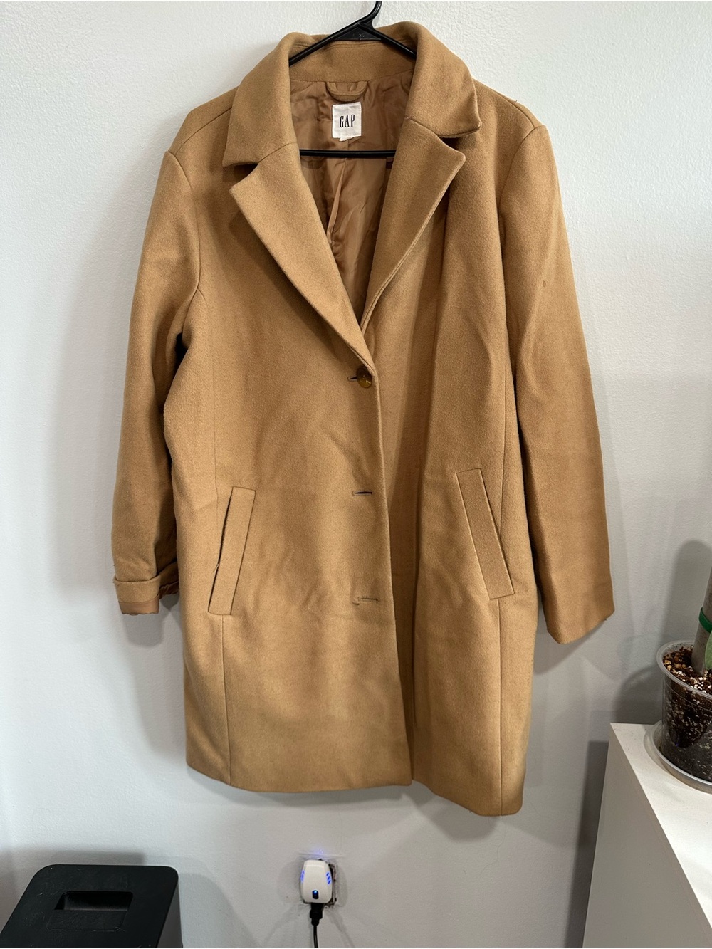 GAP Women’s Classic Camel Long Top Coat Tailored Button Front